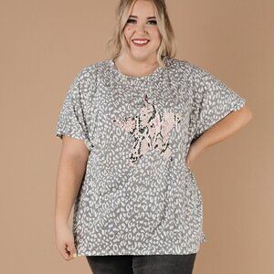 143 Story Charcoal Leopard Top w/ Snakeskin Star